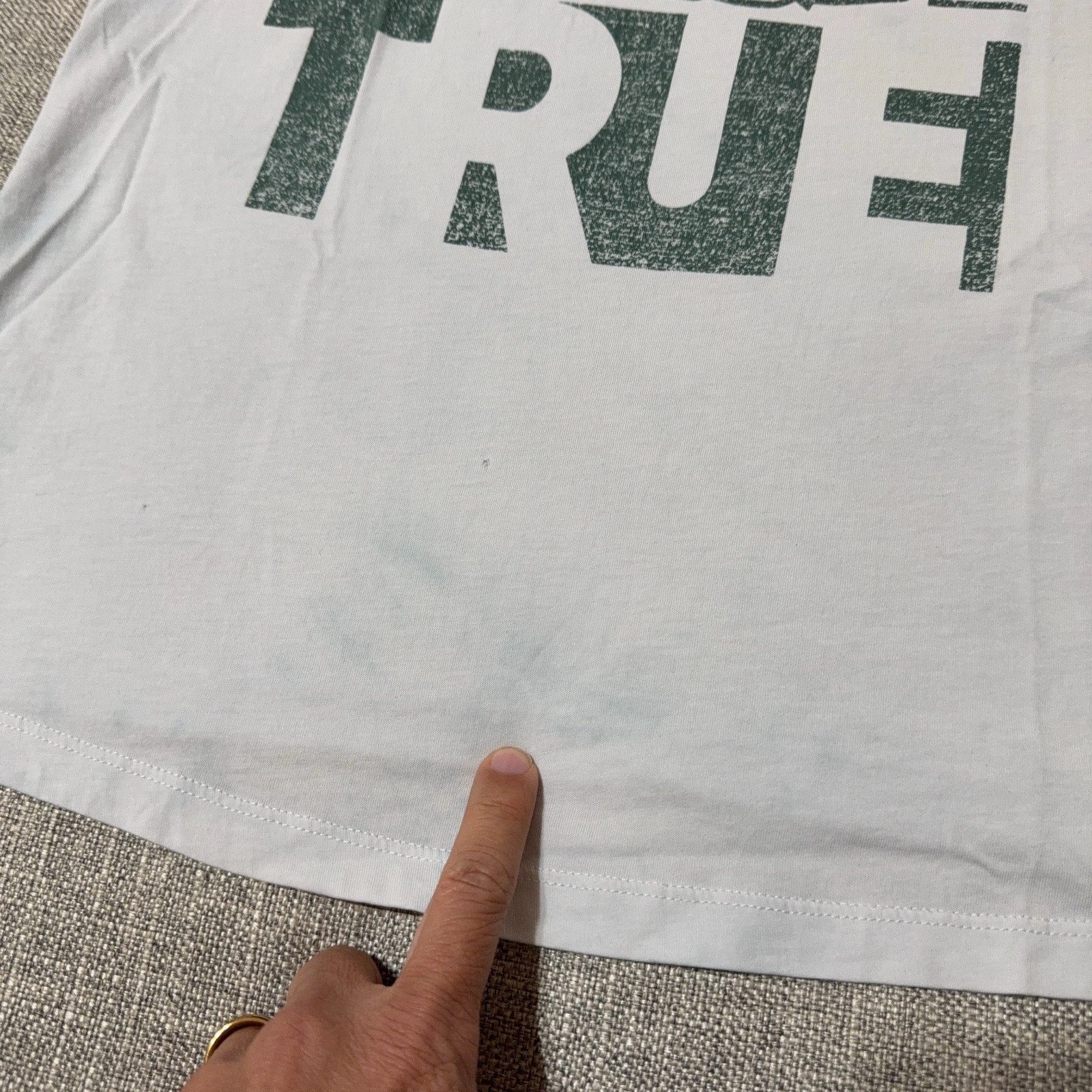 True Religion Buddha Guitar Ringer T-Shirt Women’s M White Green Y2K Flawed
