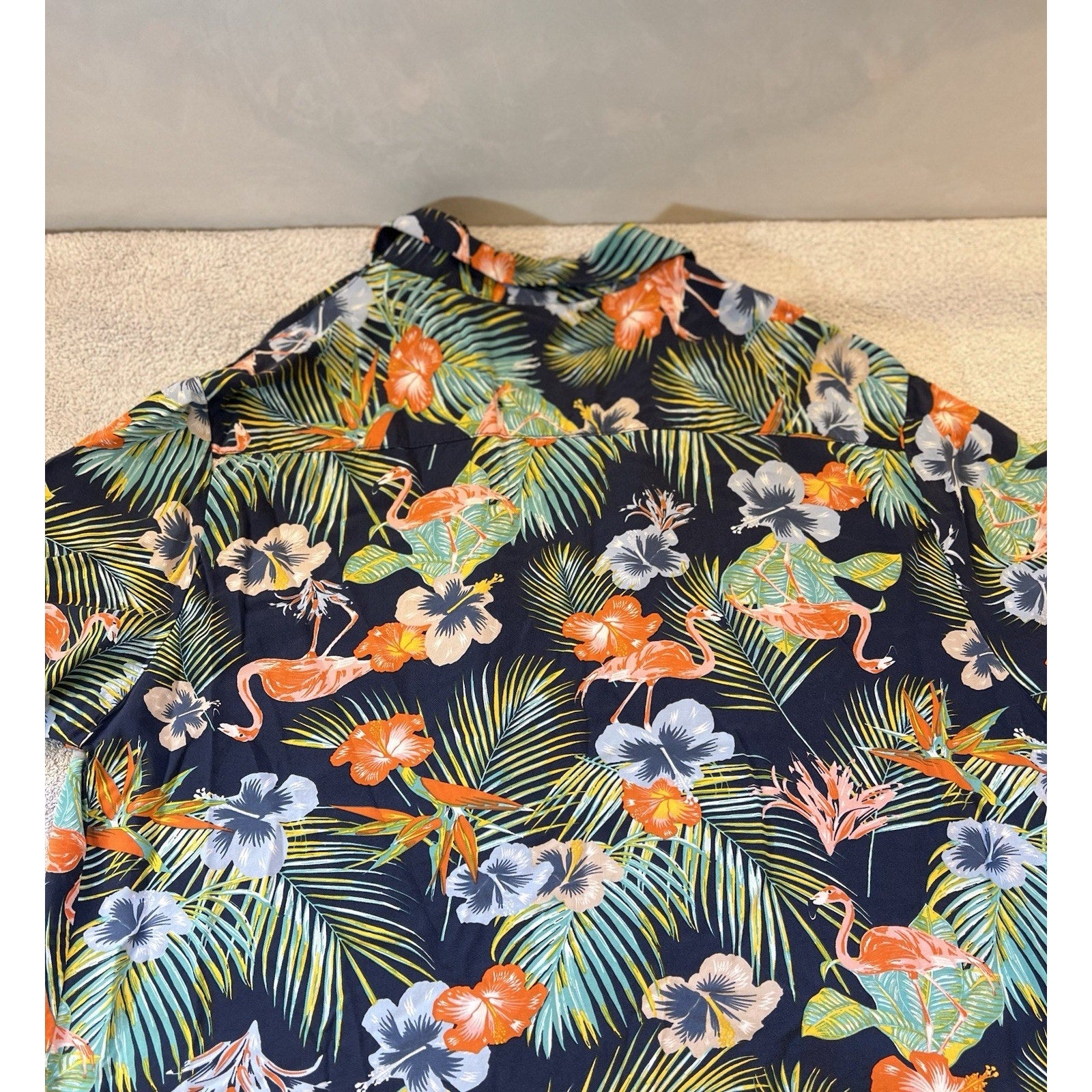 Denim And Flower Ricky Singh Tropical Flamingo Hawaiian Camp Shirt Men’s L