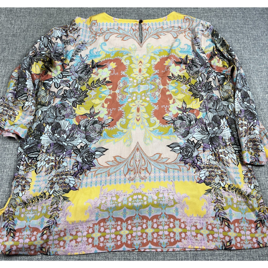 Soft Surroundings Tunic Top Women L Floral Boho 3/4 Sleeve Rayon Stretch
