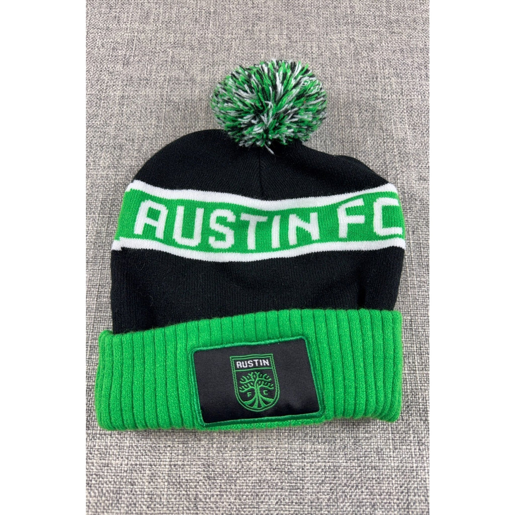 Austin FC Beanie Pom Knit Hat Q2 Stadium Black Green MLS Soccer One Size