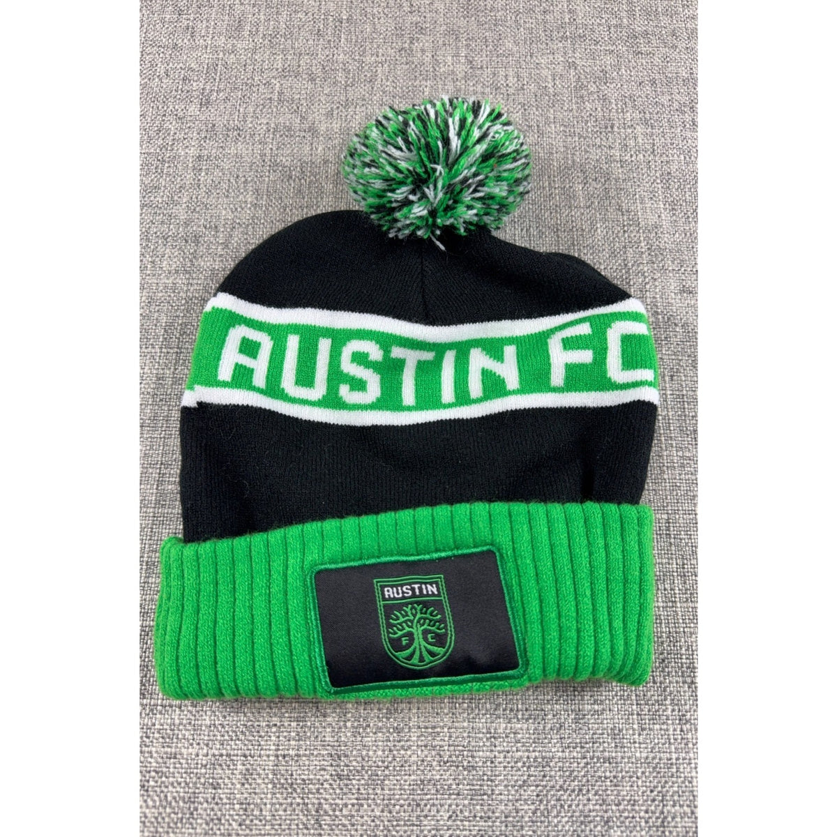 Austin FC Beanie Pom Knit Hat Q2 Stadium Black Green MLS Soccer One Size