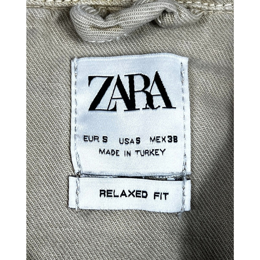 Zara Man Military Patch Shirt Mens S Distressed Khaki Relaxed Fit Utility