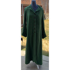 Handmade Green Maxi Coat Dress Womens Long Button Front Pleated Artisan Vintage