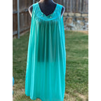 Vintage 60s 70s Aqua Peignoir Set Nightgown Robe Embroidered Floral Lingerie