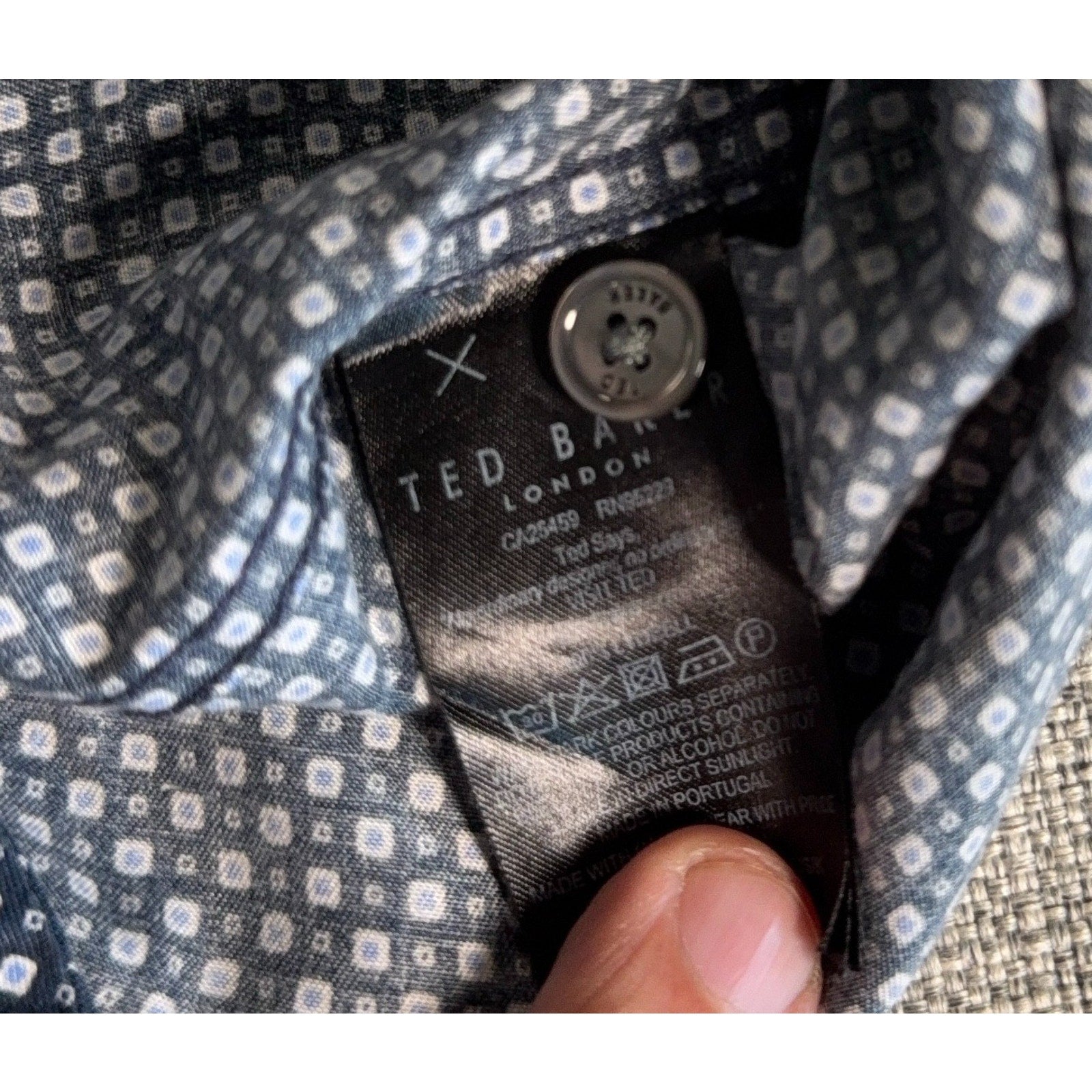 Ted Baker Mens Shirt Large 4 Blue Geometric Short Sleeve Button Up Portugal