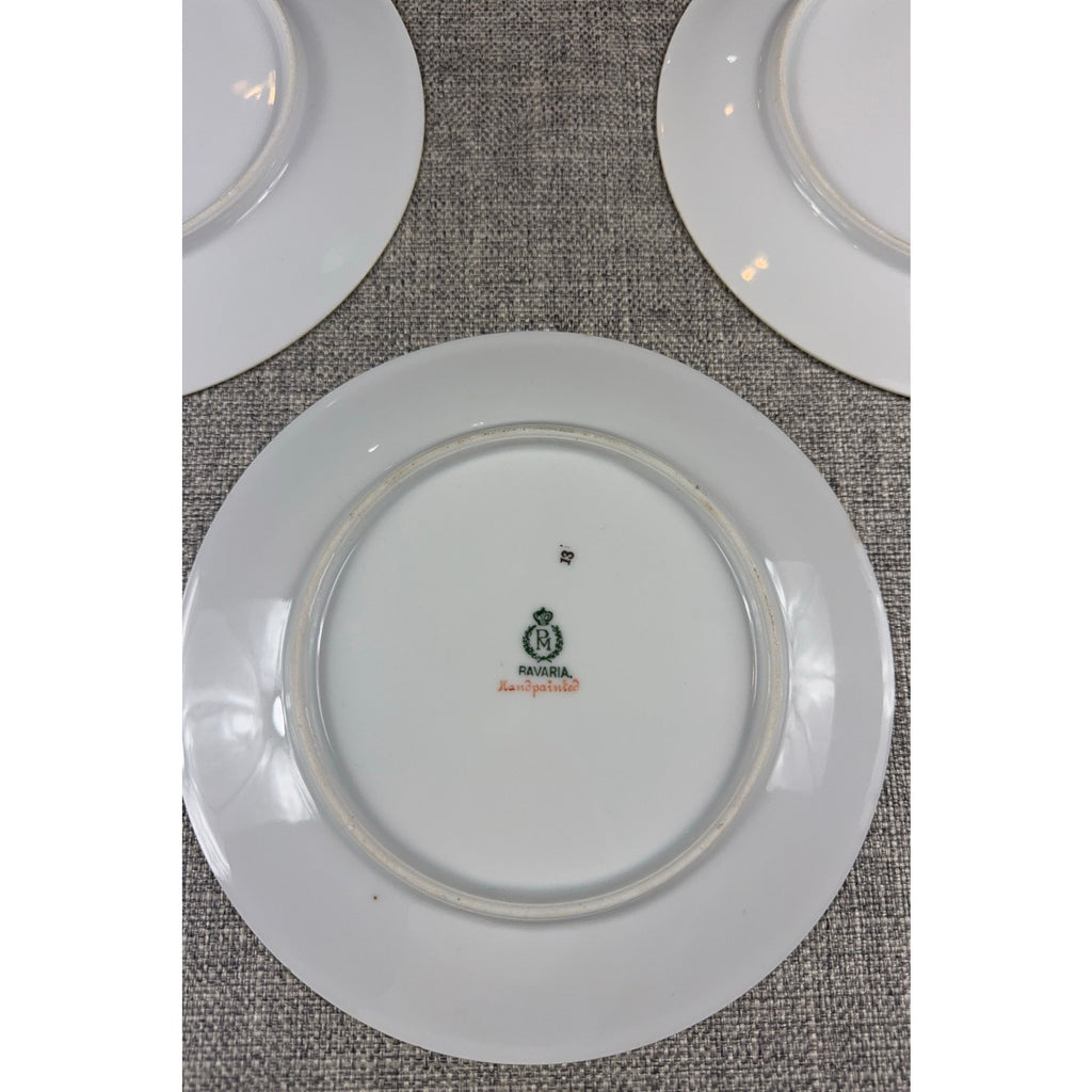 Antique PM Moschendorf Bavaria Hand Painted Rose Plates Set 6 Gold Rim 1895-1910