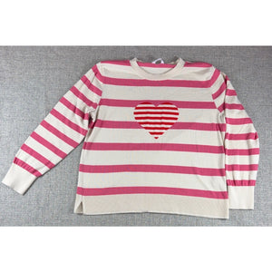 Time and Tru Pink Striped Heart Sweater XXXL 22 Coquette Valentine Knit