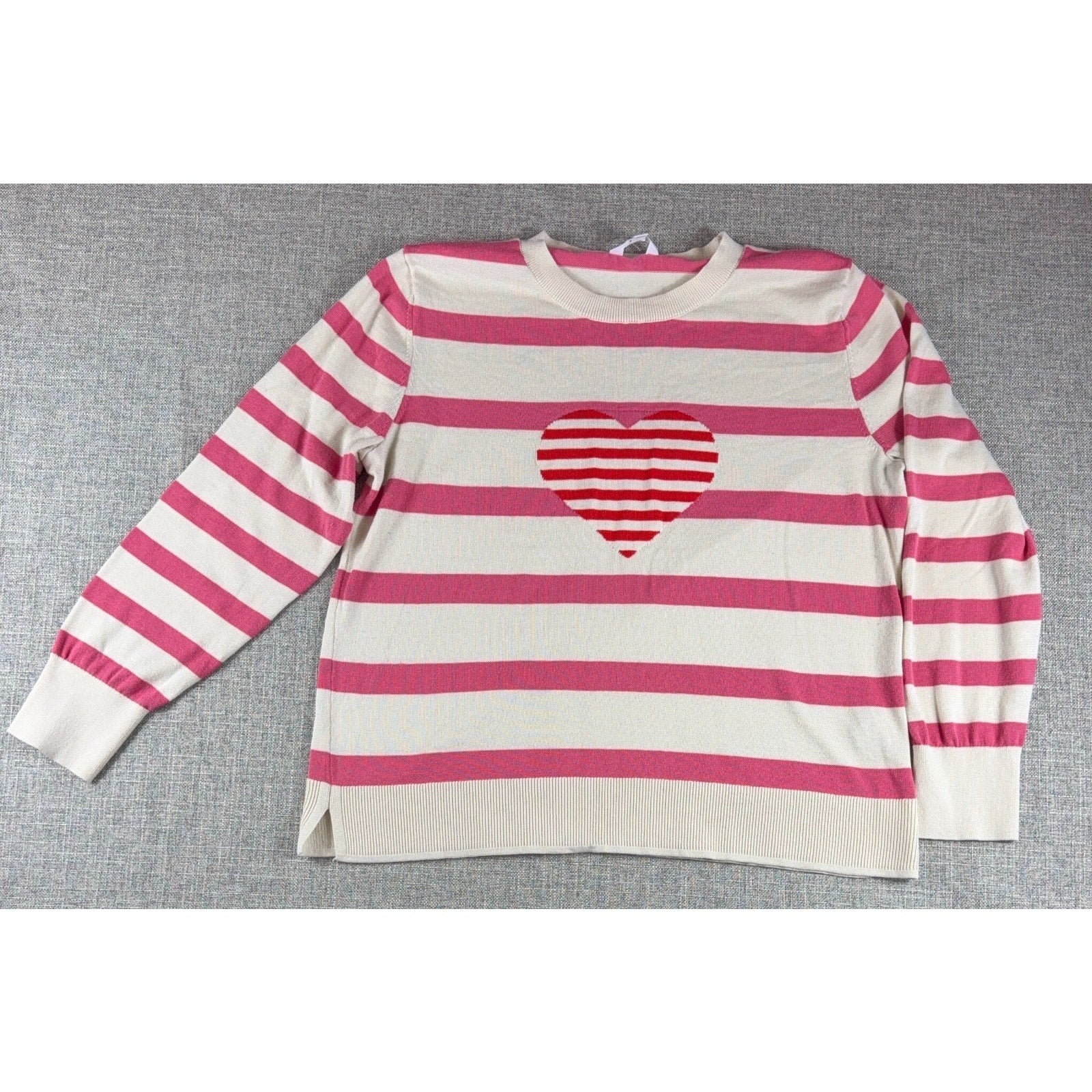 Time and Tru Pink Striped Heart Sweater XXXL 22 Coquette Valentine Knit