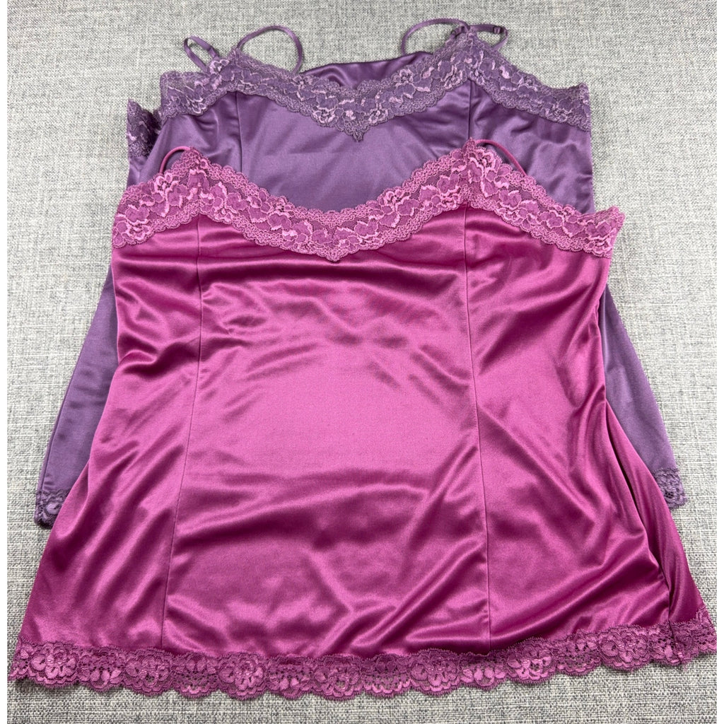 Y2K Worthington Satin Lace Camisole Set XL Purple Berry Cami Tops