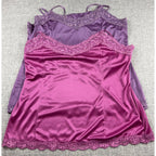 Y2K Worthington Satin Lace Camisole Set XL Purple Berry Cami Tops