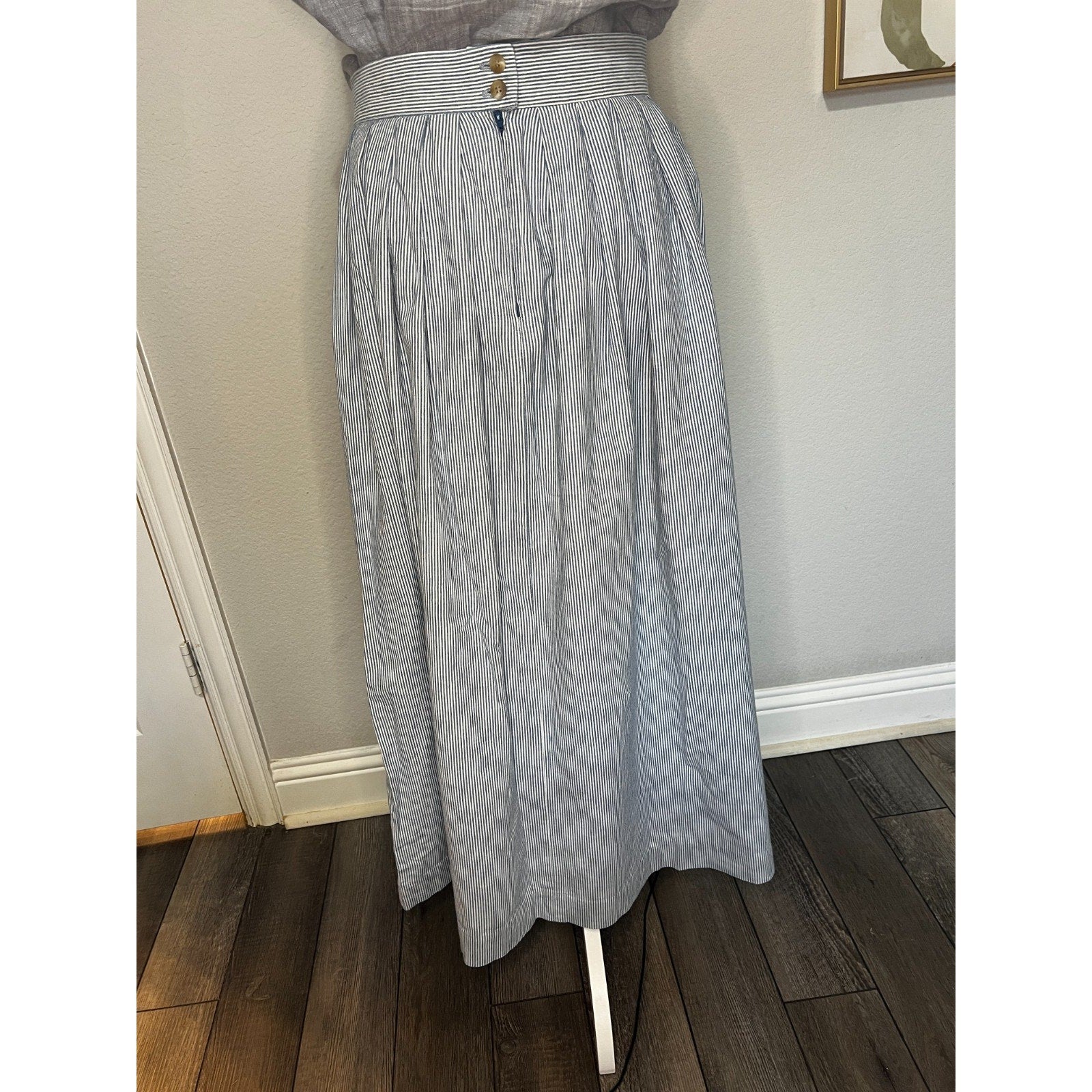 Ruff Hewn Maxi Skirt Womens Blue White Striped High Waist Cottagecore Prairie Bo