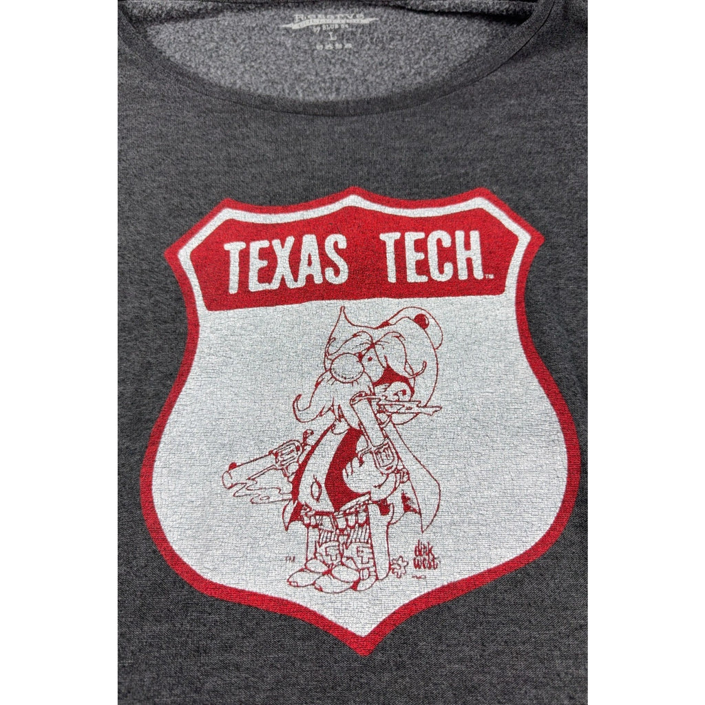 Texas Tech Womens L Red Raiders Long Sleeve Tee Blue 84 Retro Graphic Gray