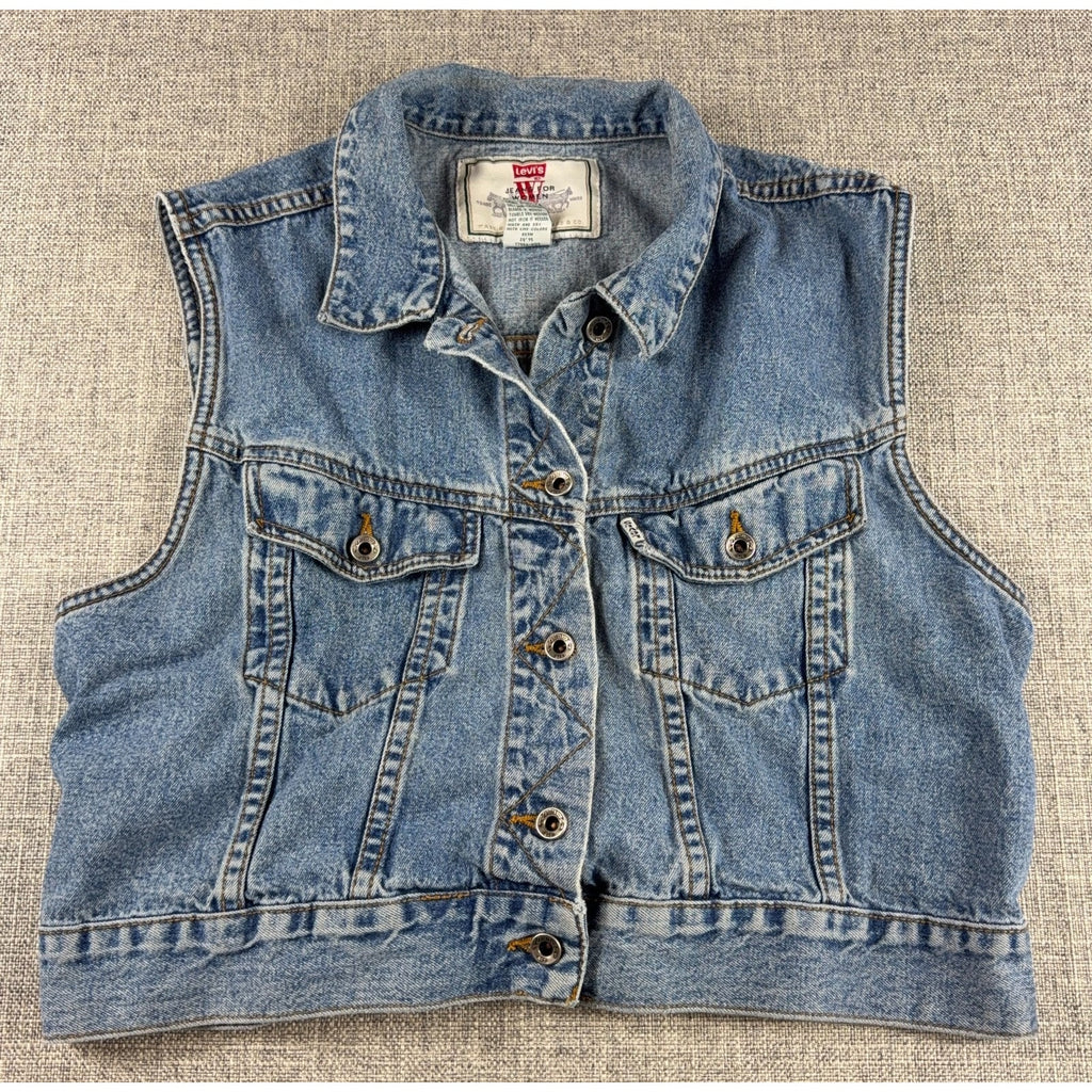 Vintage 90s Levi’s Jeans For Women Denim Vest M Acid Wash Cropped Trucker