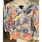 FDJ French Dressing Jeans Floral Knit Sweater Womens S Cotton Lt weight Colorful