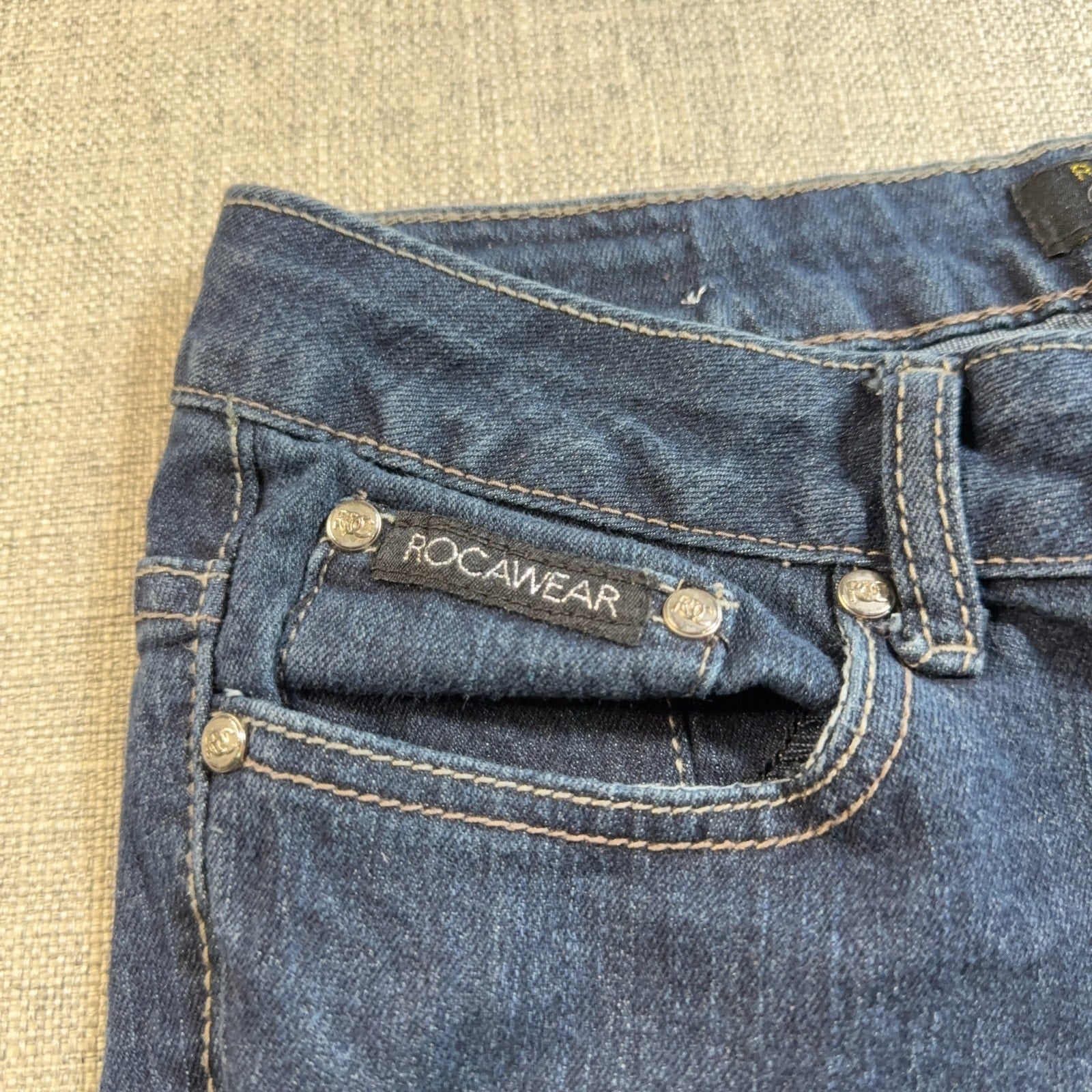 Rocawear Womens Jeans Size 7 Dark Wash Slim Straight Y2K Embroidered Pockets