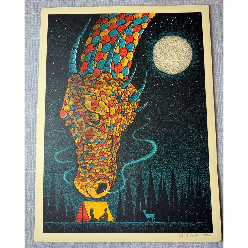 Signed Limited Edition Dragon Art Print 32/300 Fantasy Moon Camping Numbered