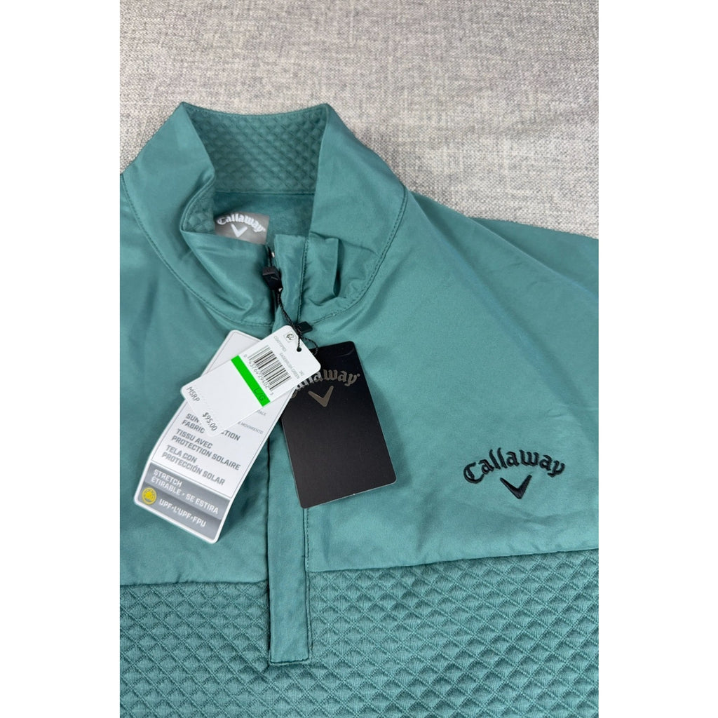 Callaway Golf Pullover Men L Green Textured 1/4 Zip Stretch UPF NWT $90