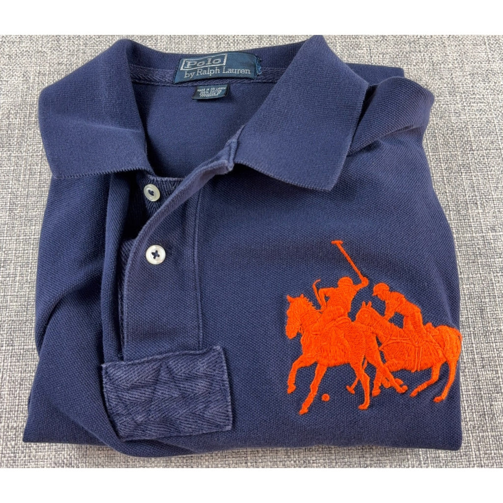 Polo Ralph Lauren Big Pony Polo Shirt Navy Orange #3 Rugby Style 22.5x31.5
