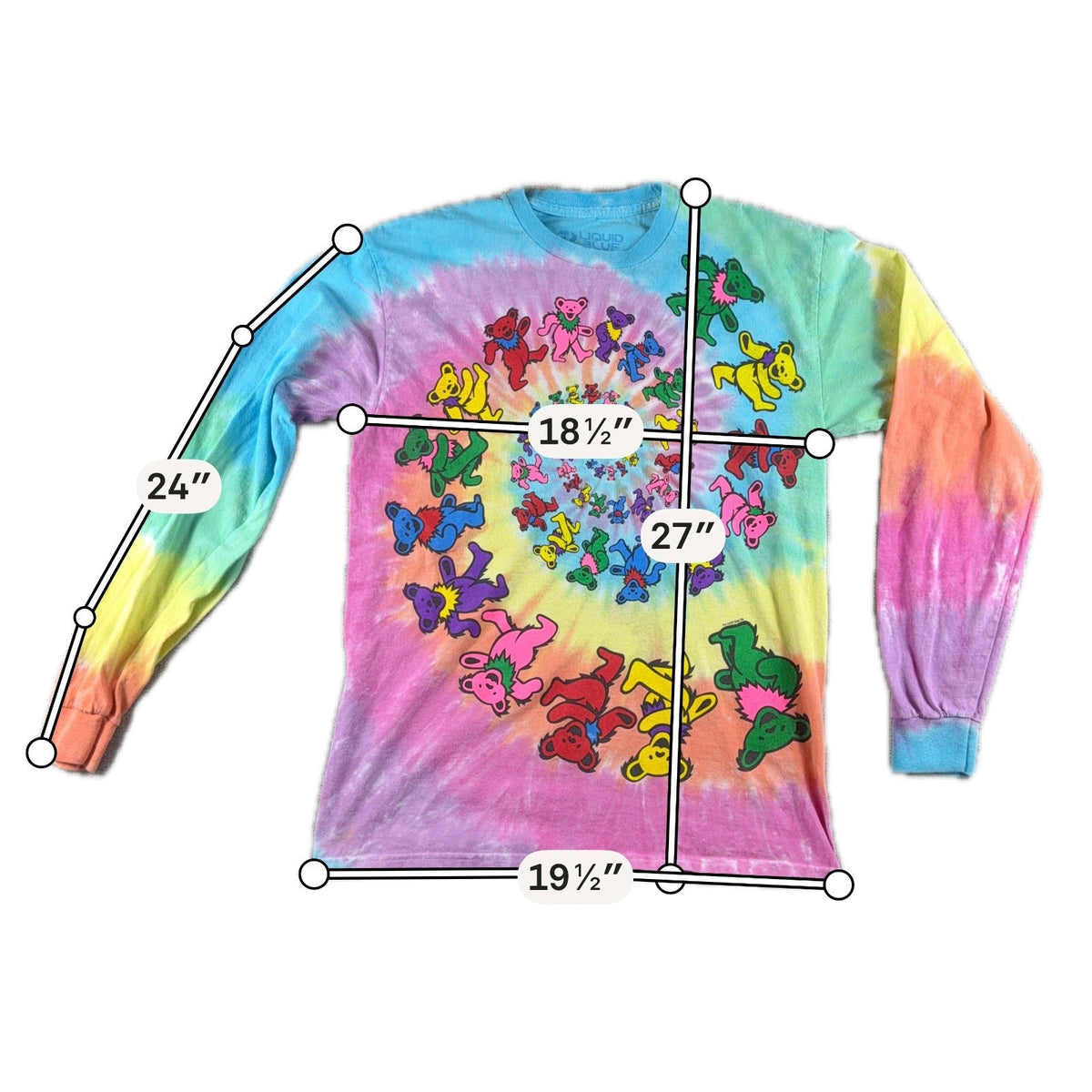 Liquid Blue Grateful Dead Spiral Bears long sleeve tie-dye shirt in men’s size M
