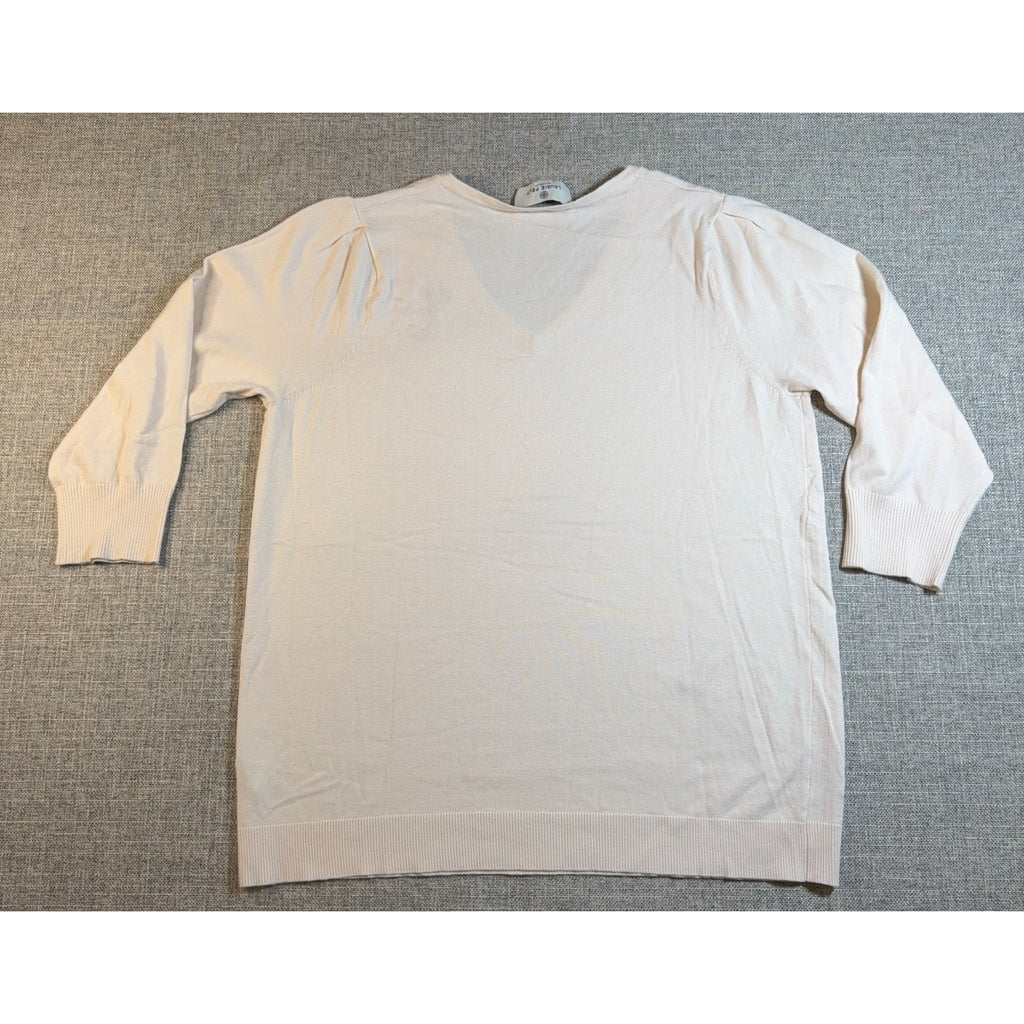 Laurie Felt Sweater Women L Ivory Butterfly Embroidered V Neck Lightweight Knit