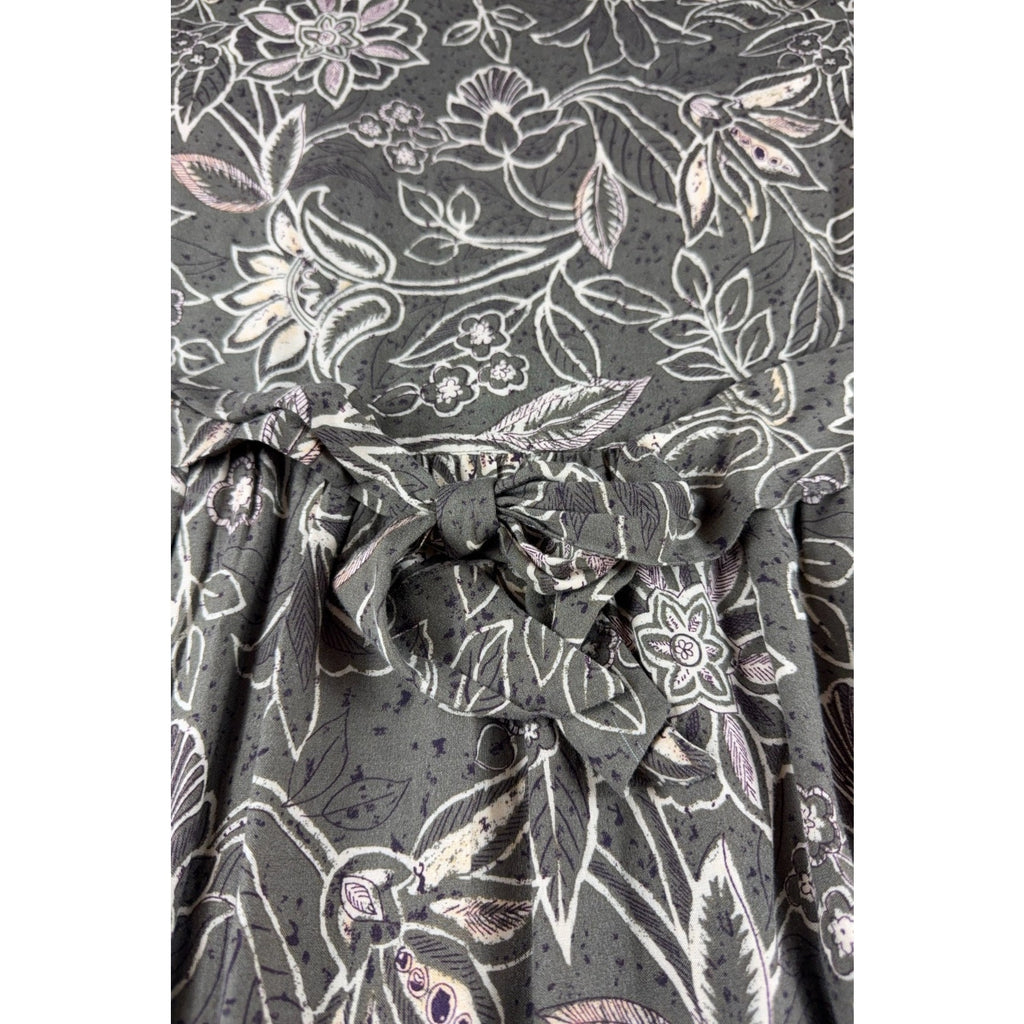 Molly Malloy Petite Maxi Dress Olive Floral Border Print Boho Pockets Tie Back