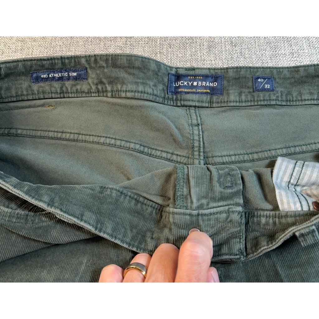 Lucky Brand 410 Athletic Slim Green Corduroy Pants Mens 40x32 5 Pocket