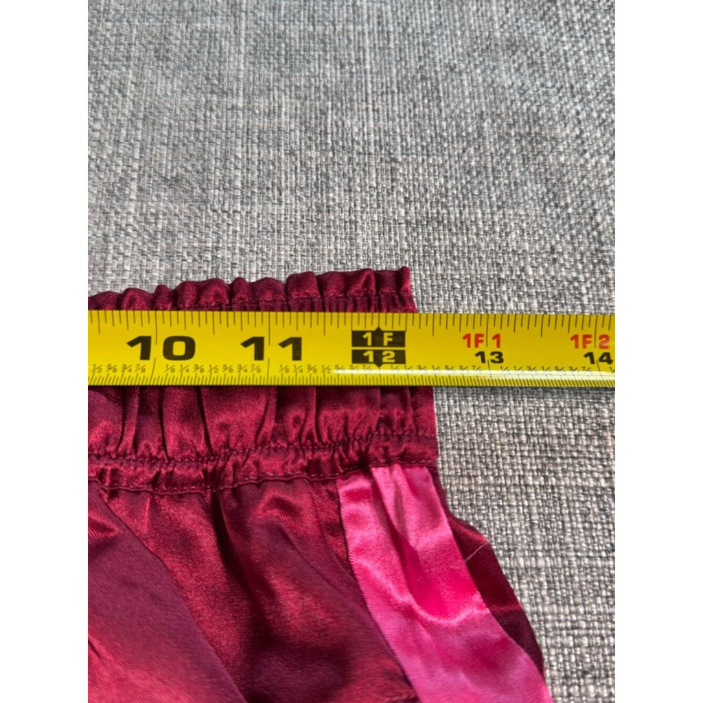 MERSEA Satin Lounge Pants XS Burgundy Pink Stripe Wide Leg Pajama Pants