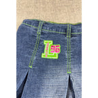 Old Skool Denim Pleated Mini Skirt Womens 20 Y2K Patch Neon Stitch Plus Size