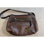 Liz Claiborne Brown Monogram Shoulder Bag Purse Faux Leather Geometric