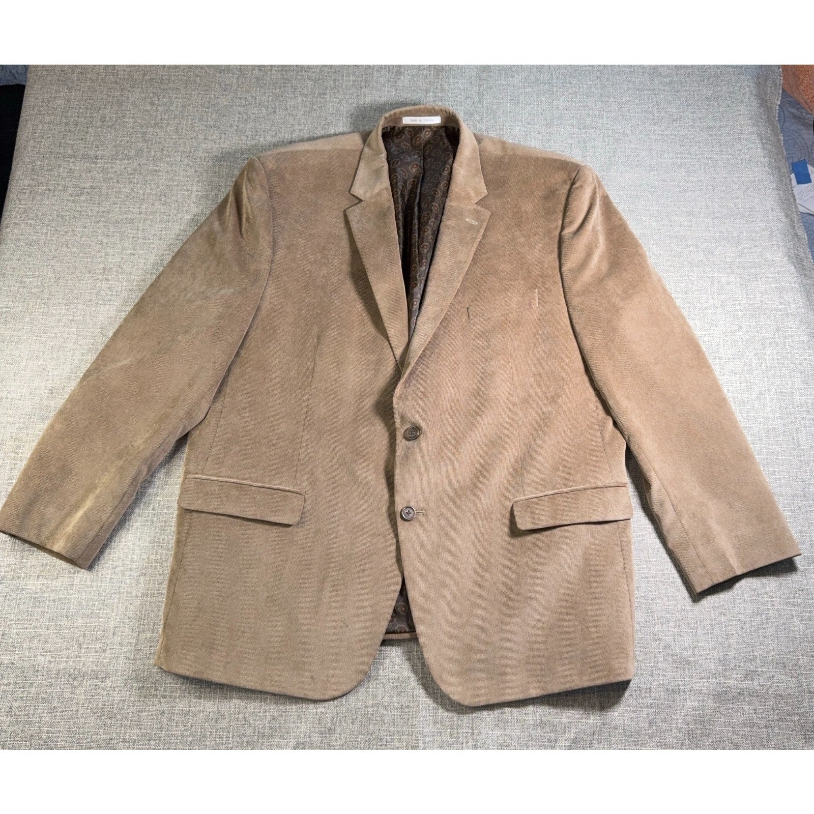 Chaps Mens 50R Tan Corduroy Blazer Sport Coat Paisley Lined 2 Button