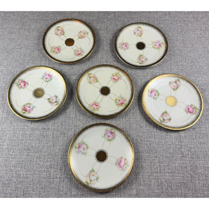 Antique PM Moschendorf Bavaria Hand Painted Rose Plates Set 6 Gold Rim 1895-1910