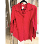 Chico’s Women’s Red Jacquard Button Front Blouse SZ 2 Travelers Lightweight Top