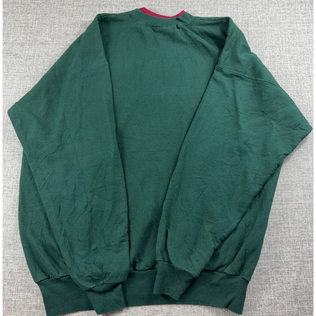 Beary Christmas Teddy Bear Sweatshirt Adult XL Green Embroidered Applique Hanes