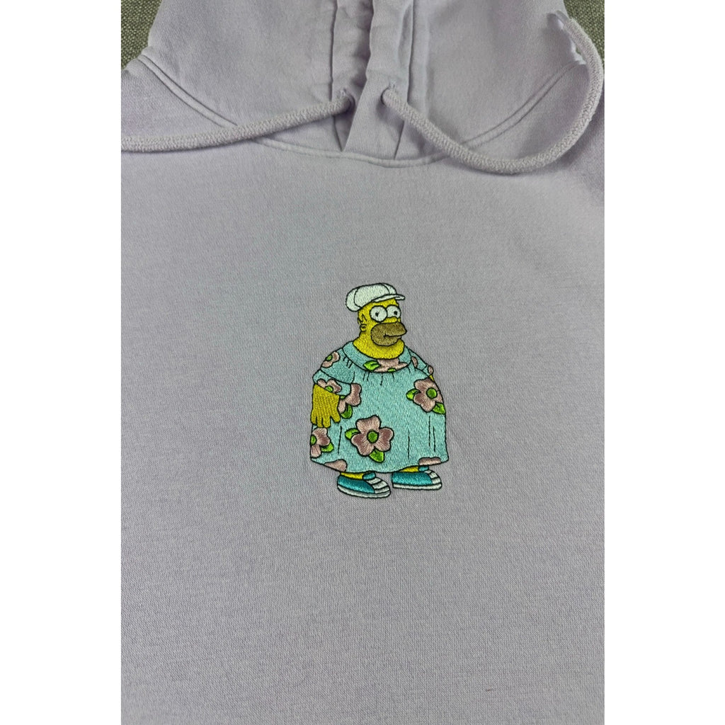 The Simpsons Homer Simpson Hoodie Mens Lavender Embroidered Pullover 22x27.5