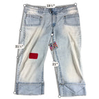 Angels Y2K Light Wash Cuffed Capri Jeans Custom Comic Patch Wide Leg 39 Waist