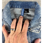 H&M Young Thug Denim Jacket Mens Small Acid Wash Cherub Angel Graphic Blue