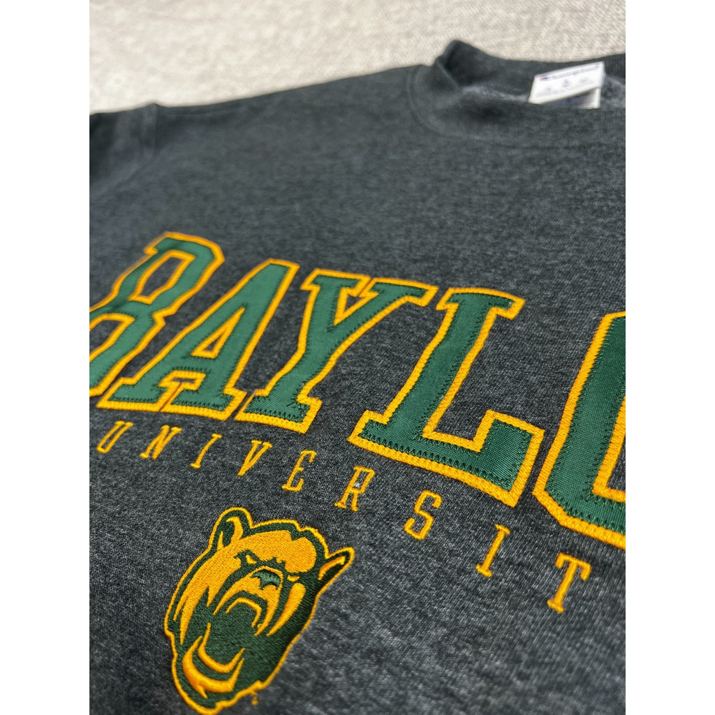 Champion Baylor University Bears Sweatshirt Mens L Gray Applique Crewneck