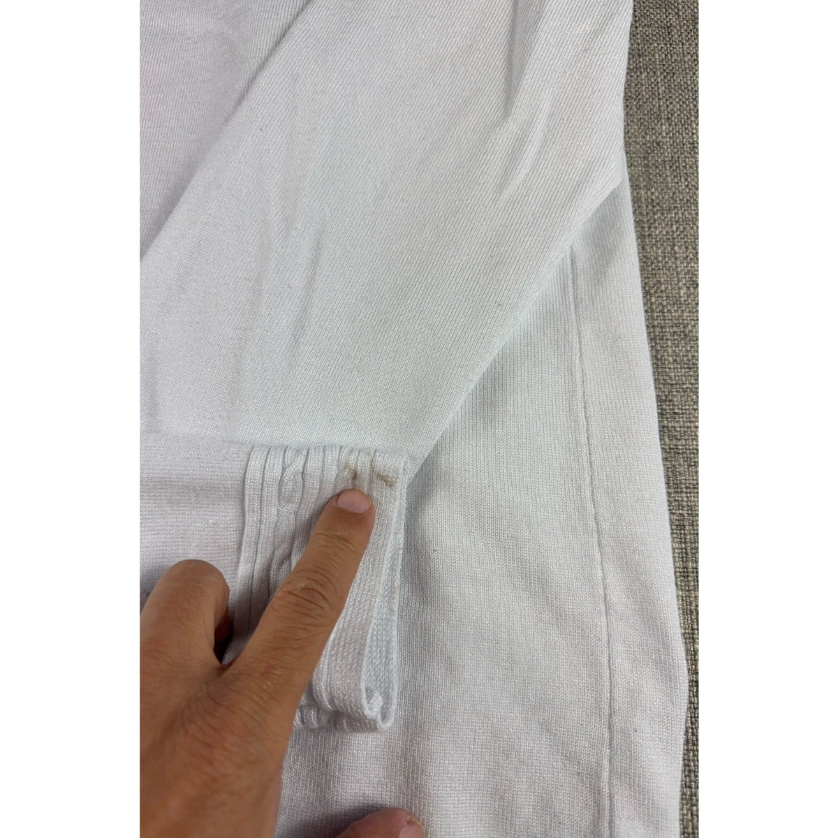 Carolyn Taylor Cardigan XL White Open Front Long Sleeve Cable Trim Rayon Blend