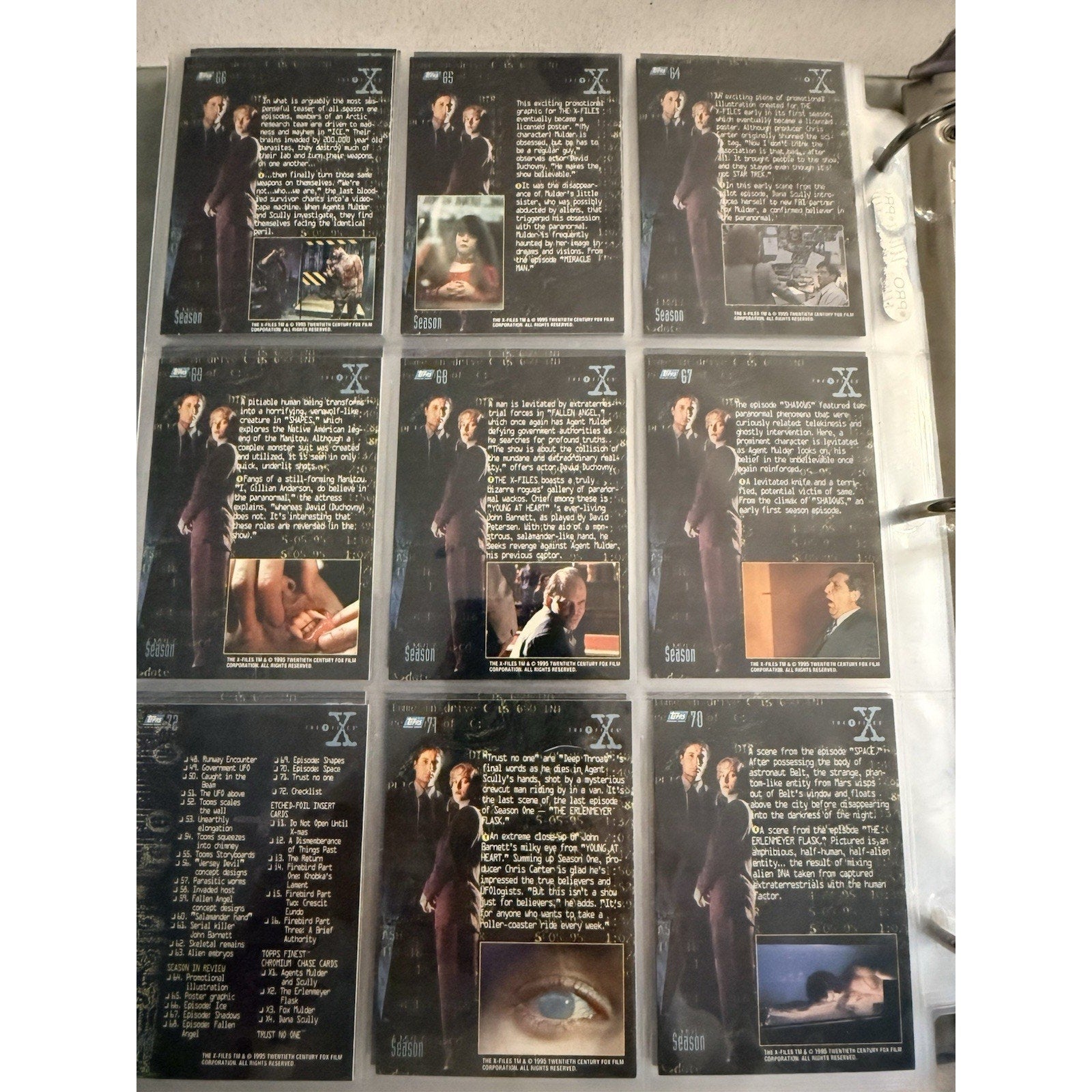 NEAR COMPLETE 1995 TOPPS THE X-FILES CARD SET + INSERTS • LOT • MULDER SCULLY