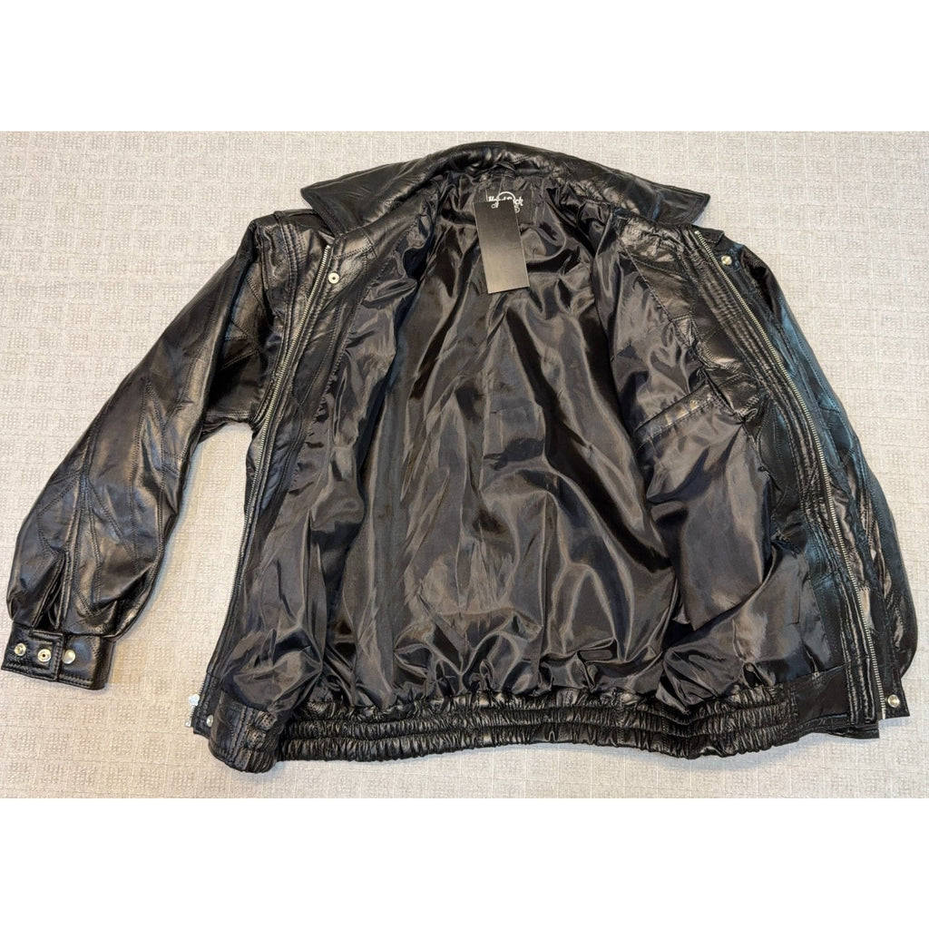 Hard Rock Biloxi Leather Jacket Large NWOT Casino Patchwork Black Bomber