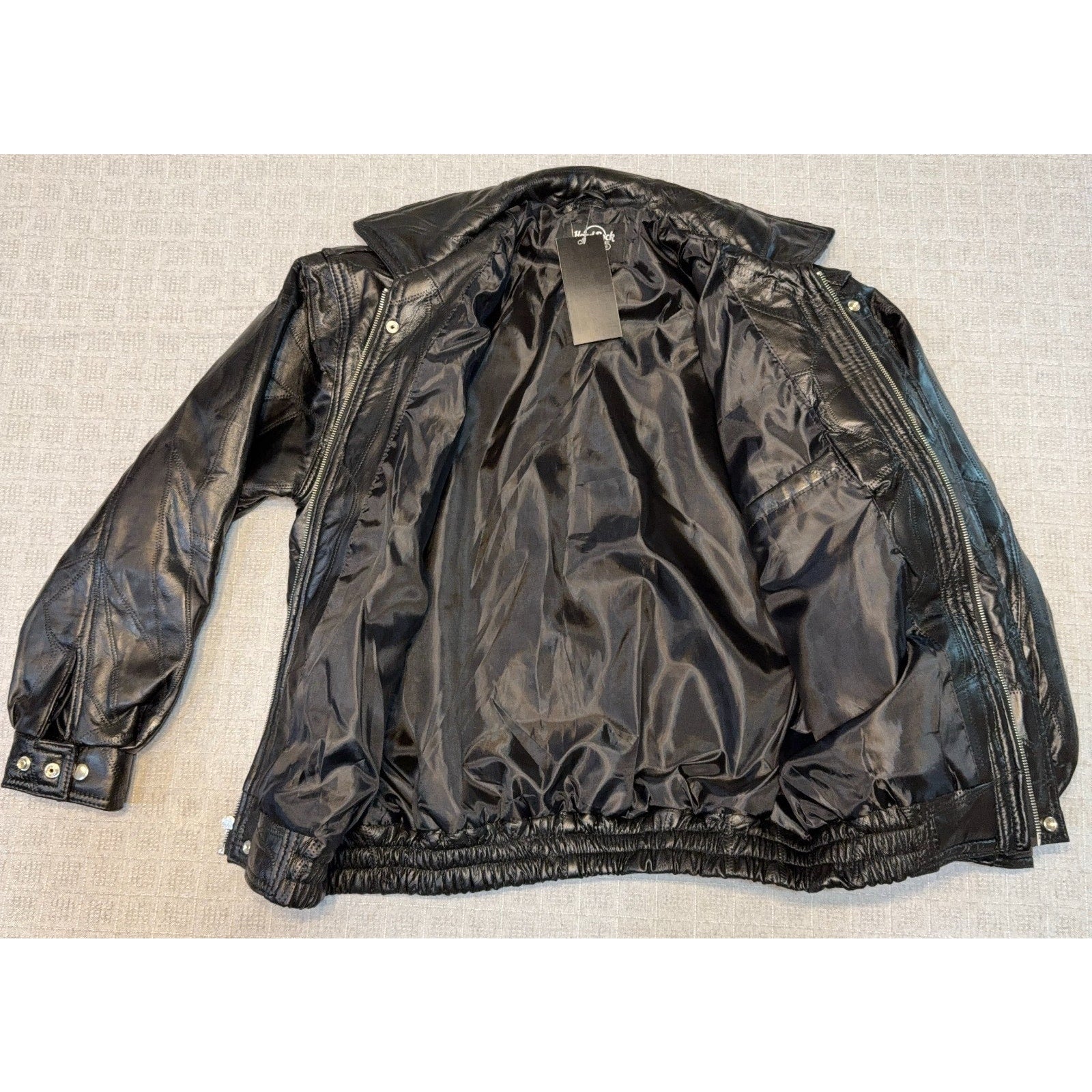 Hard Rock Biloxi Leather Jacket Large NWOT Casino Patchwork Black Bomber
