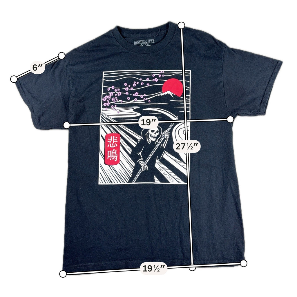 Riot Society Grim Reaper T Shirt Mens M Japanese Mt Fuji Cherry Blossom Black