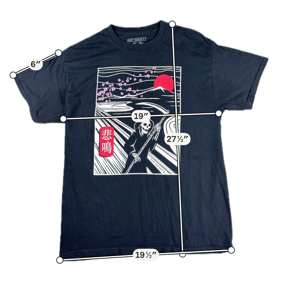 Riot Society Grim Reaper T Shirt Mens M Japanese Mt Fuji Cherry Blossom Black