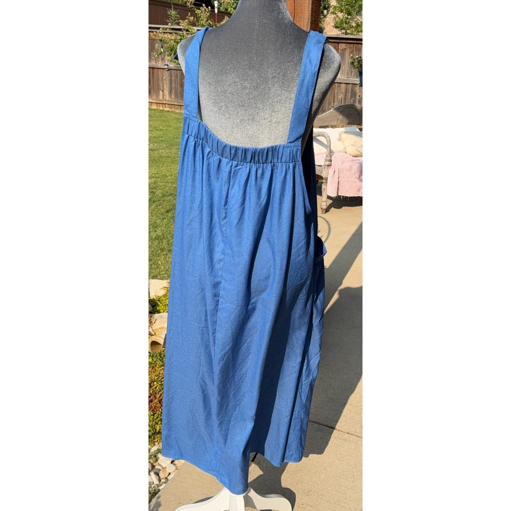 BloomChic Plus Size 2X Blue Maxi Sundress Tie Strap Oversized Pockets Boho