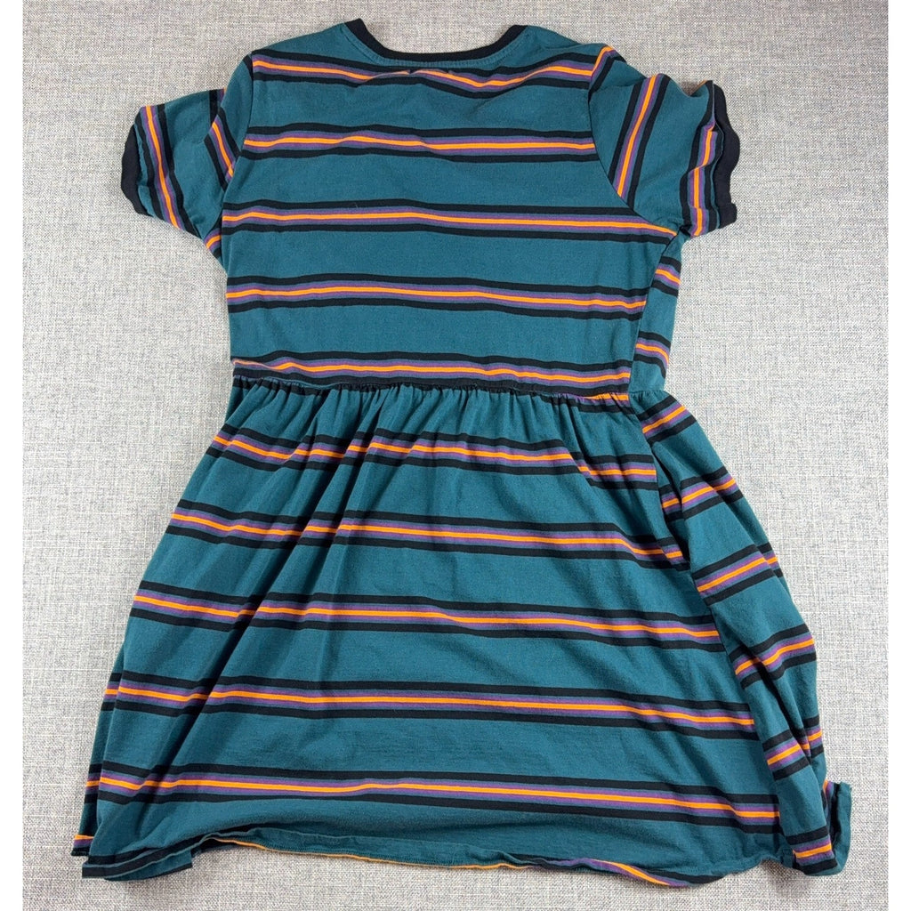 Hot Topic I'm Bored Dress XL Teal Striped Fit Flare Skater Alt Grunge Goth