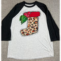 Texas True Threads Callie's Christmas Stocking Raglan Tee Women's M Leopard