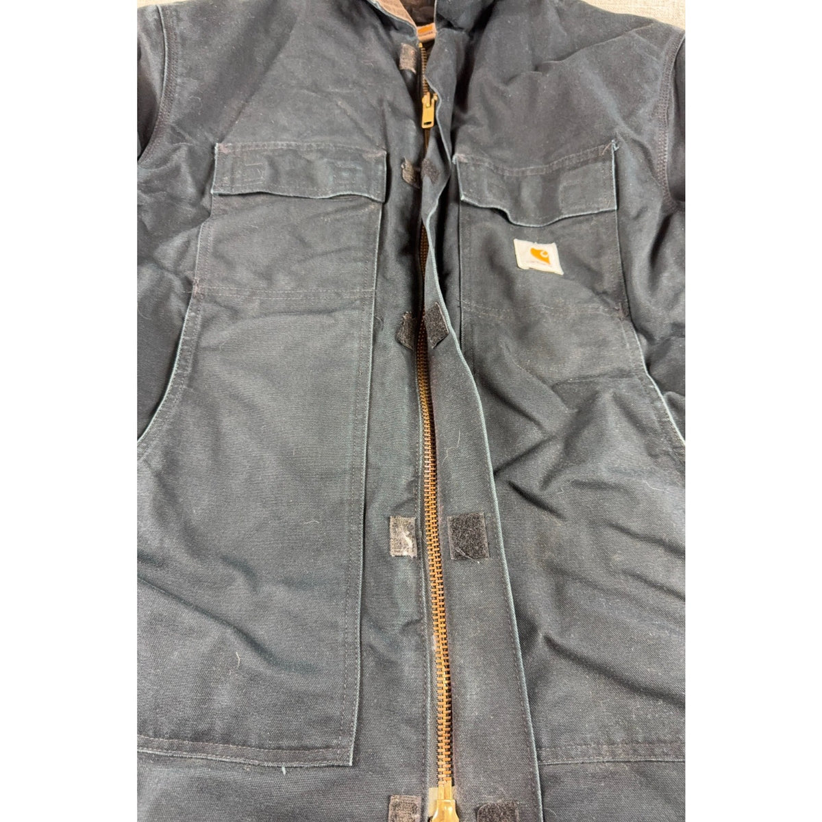 Carhartt Jacket Mens Black Duck Canvas Work Coat Distressed Corduroy Collar