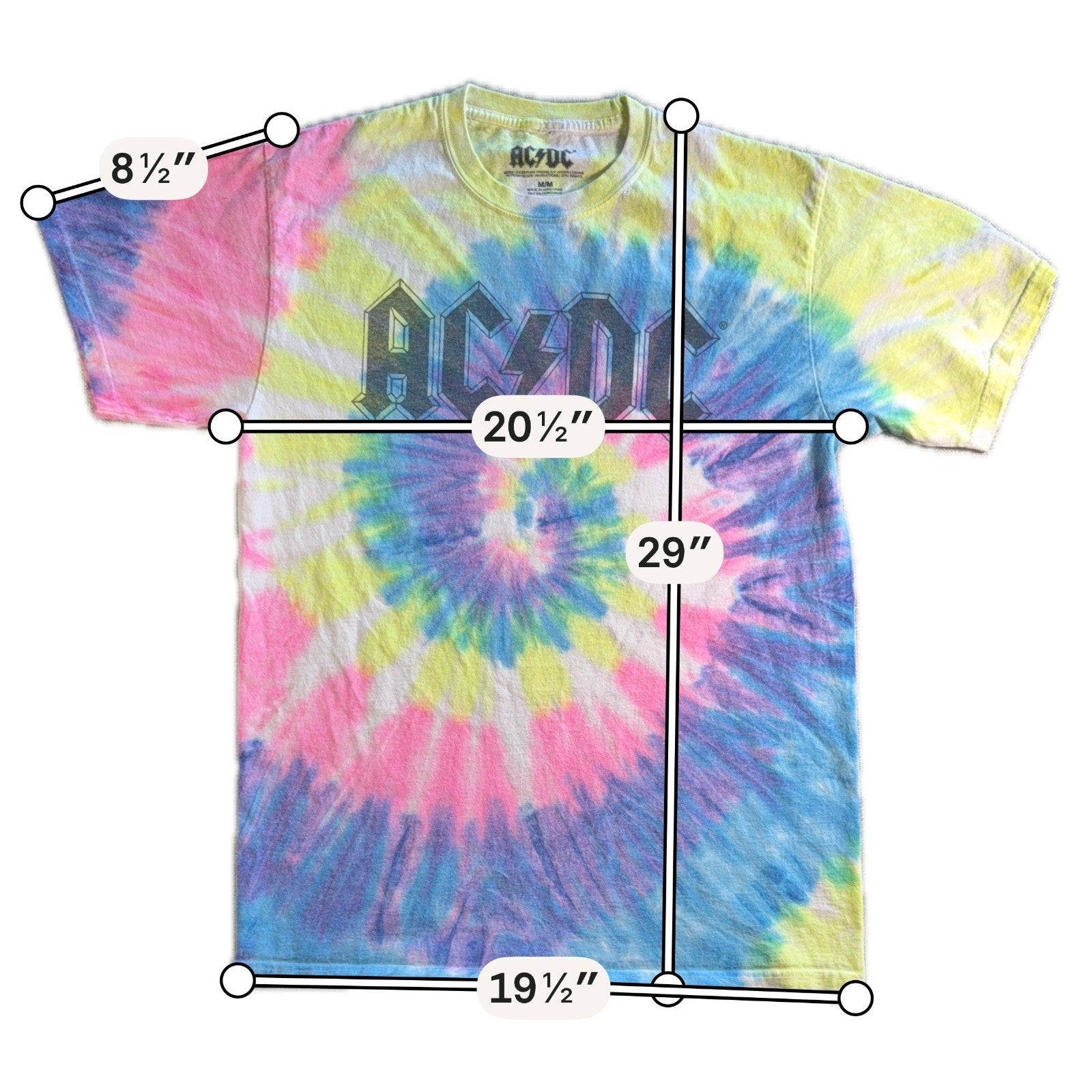 AC/DC Tie Dye T-Shirt Mens Medium Official Licensed Band Tee 2020 Rock