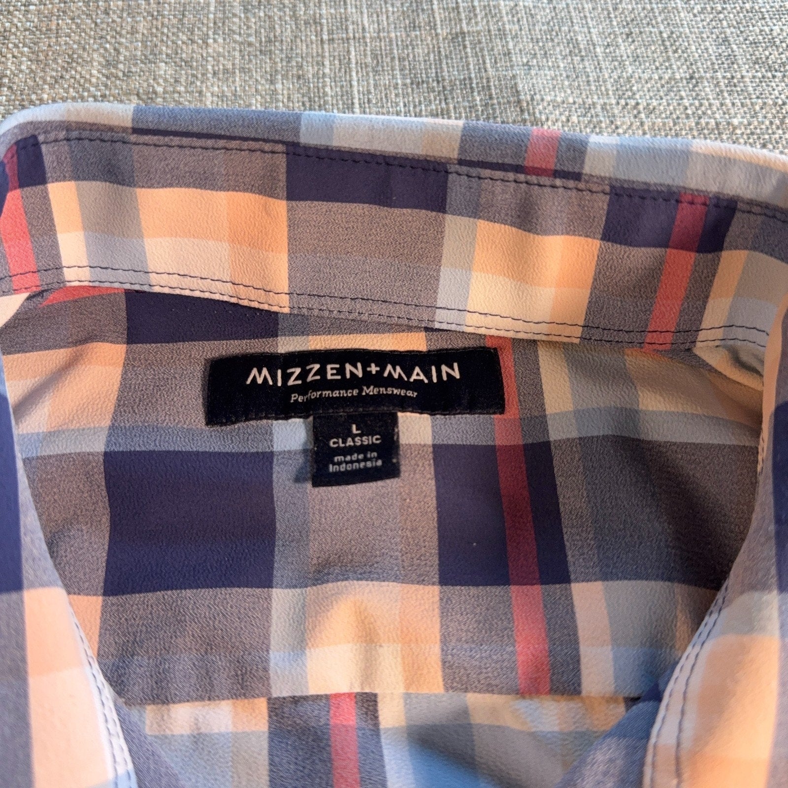 Mizzen+Main Shirt Mens Large Classic Fit Plaid Performance Button Up Stretch LS
