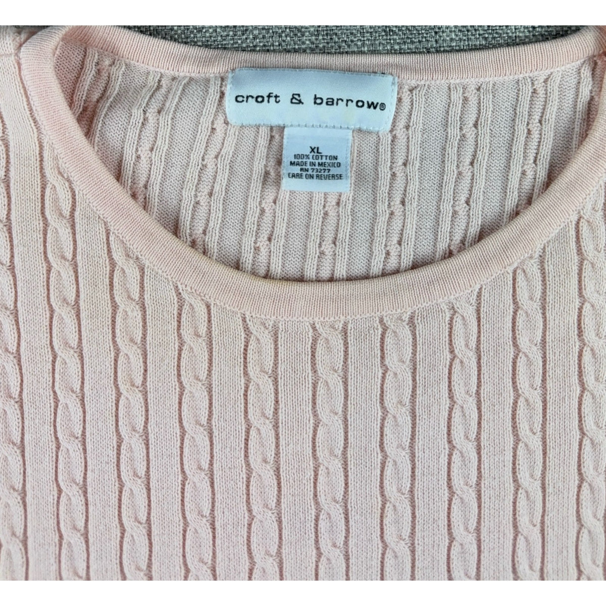 Croft & Barrow Womens XL Pink Cable Knit Short Sleeve Sweater Top Cotton